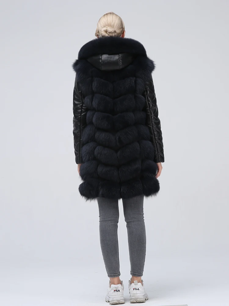Натуральный меховой жилет для женщин с натуральным овечьим рукавом, пальто из лисьего меха, однотонное зимнее женское пальто размера плюс, куртки, пальто