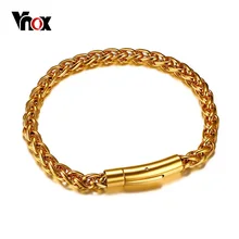 Vnox 6mm Top Quality Stainless Steel Spiga Wheat Chain Link Bracelet for Men Gold Color Closure Punk Hip hop Rocky Male Jewelry