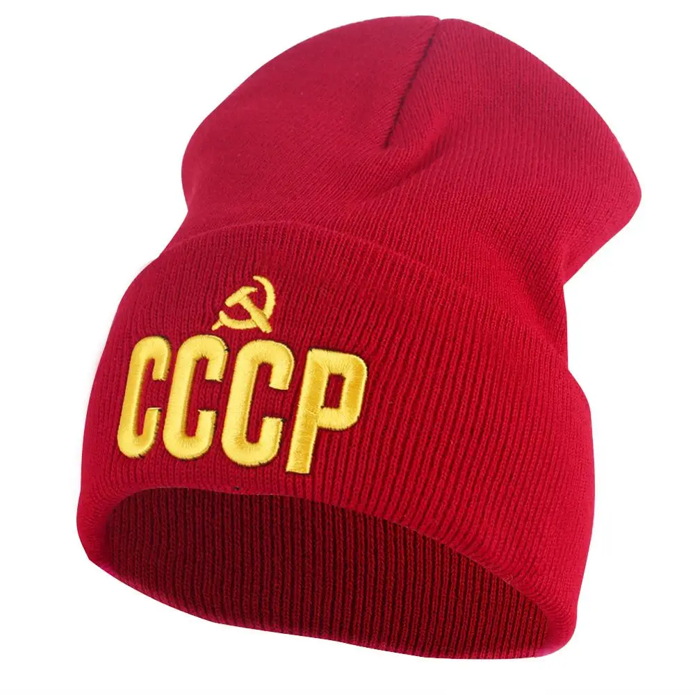 

Russian CCCP Skullies Beanies Casquette Hat Men Russian Letter Knitted Bonnet Autumn and Winter Warm Unisex Pompon Hip Hop Cap