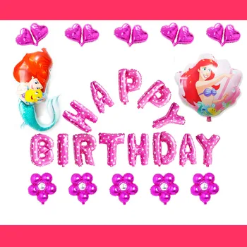 

(30pcs/lot)pink color birthday balloons set a little mermaid party balloons flowers letters large size mermaid helium balloons