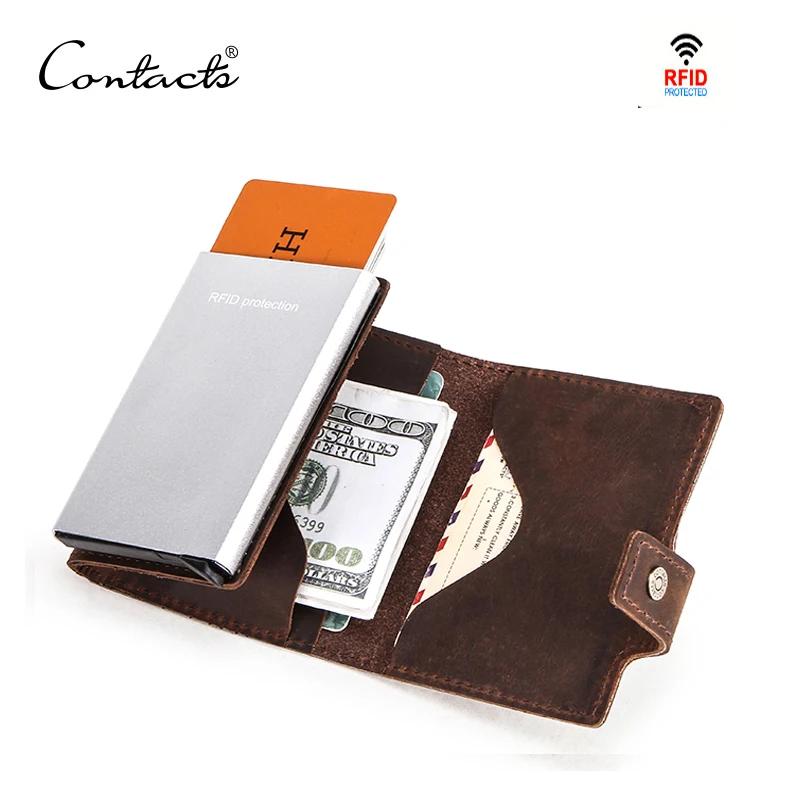 Men Wallet Purse Credit-Card-Holder CONTACTS Aluminum-Box Business-Security Crazy RFID