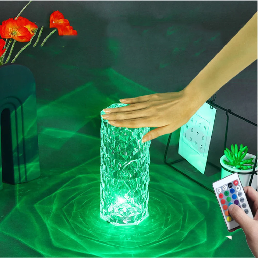 Remote Control RGB Diamond Table Lamp Rechargeable Decorative Desk Bedroom Bedside Bar Crystal LED Night Light | Лампы и освещение
