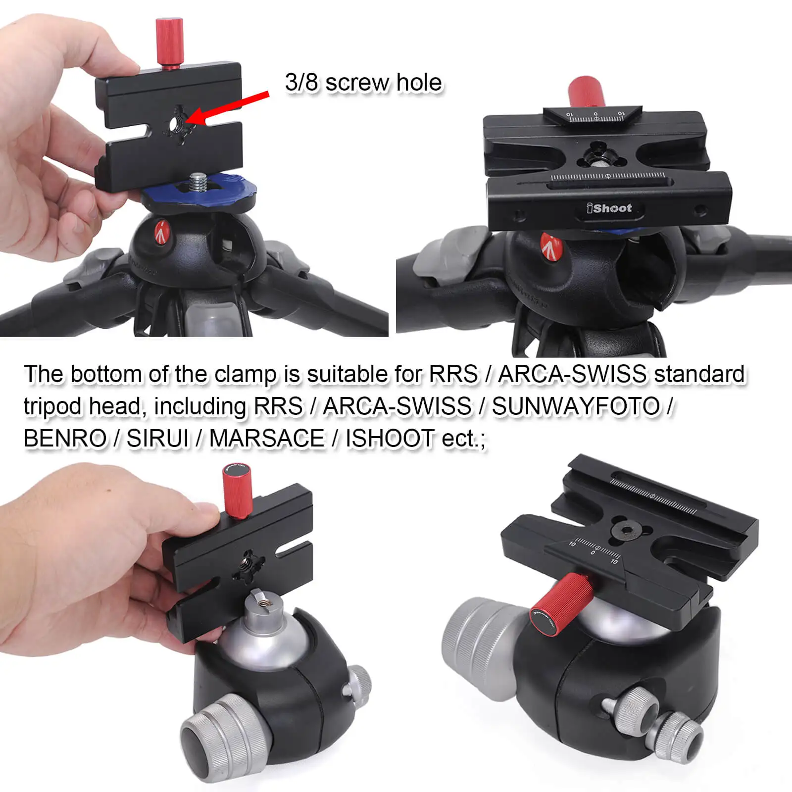 Placa de Liberação Buraco para Placa de Liberação Cabeça de Arca-swiss Braçadeira com 3 Rápida Adaptador Parafuso Buraco para Tripé Gitzo Manfrotto 85mm - 8 - Image 3