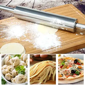 

Stainless Steel Rolling Pin Non-stick Pastry Dough Roller Bake Pizza Noodles Cookie Pie Making Baking Tools Kitchen Accessories