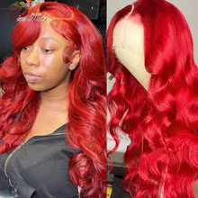 

Body Wave Red Lace Frontal Human Hair Wigs For Women Colored Red Burgundy Lace Front Wig Transparent Lace Brazilian Wigs Remy