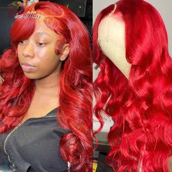 Body Wave Red Lace Frontal Human Hair Wigs For Women Colored Red Burgundy Lace Front Wig Transparent Lace Brazilian Wigs Remy