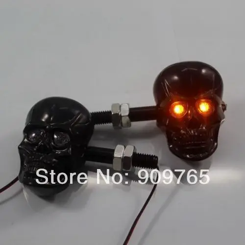 

Pair Black LED Skull Amber Turn Signals Light for Harley Dyna Glide Softail Road King Yamaha Virago Road Royal V Star XV R1 R6
