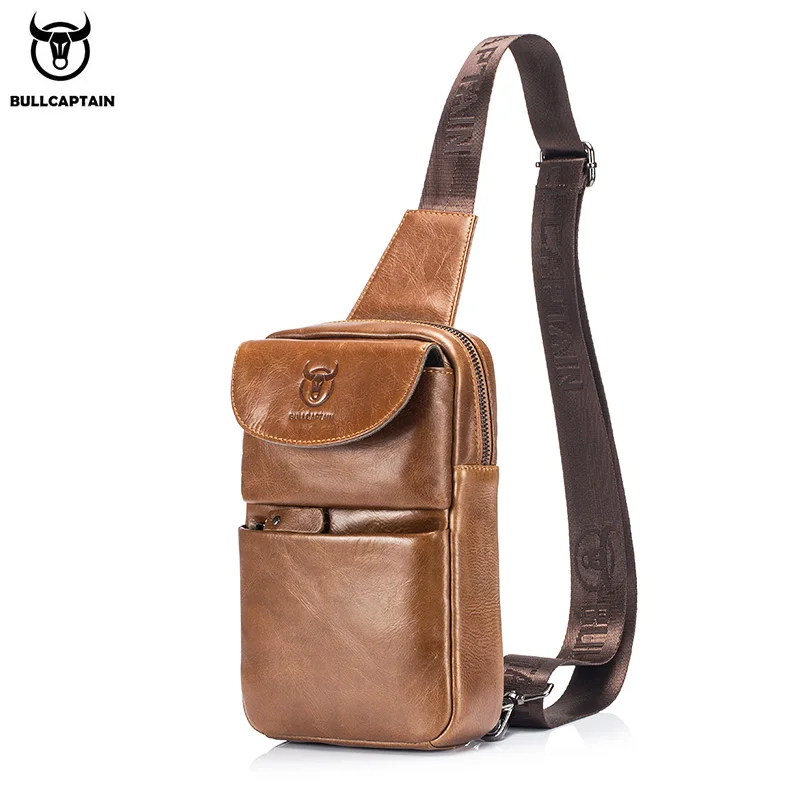 

BULLCAPTAIN New Multifunctional Messenger Bags Men's Casual Crossbody Bags Short Trip Bag Retro Chest Bag For Men Leather Bages