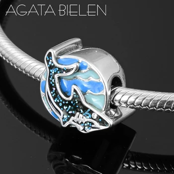 

Summer New 925 Sterling Silver Ocean and Blue Whale Charms Beads fit Original Pandora charms silver Bracelet trinket jewelry