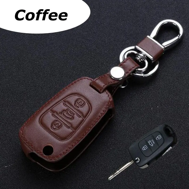Coffee 1 шт. 3 кнопки черный из искусственной кожи автомобильный брелок дистанционного управления с ключом сумка держатель Чехол подходит для KIA(3 цвета на выбор - Название цвета: Coffee