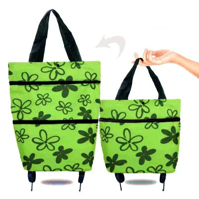 Compact Folding Reusable Shopping Trolley Bag with Wheels - Portable Food and Grocery Organizer
