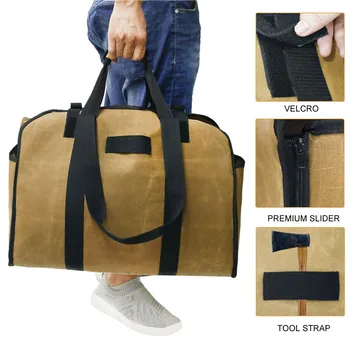 

Waxed Canvas Firewood Holder Portable Waterproof Log Carrier Bag Extra Large For Fireplaces Durable Heavy Duty Kitchen Tote