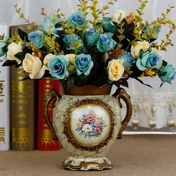 

European Ceramic Vase Applique Retro Home Soft Decoration Craft Display Simulation Dry Flower Binaural Vase