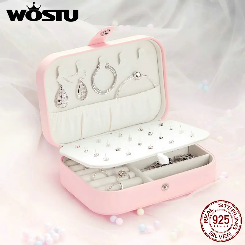 

WOSTU Universal Jewelry Organizer Display Travel Jewelry Case Boxes Portable Jewelry Box Button Leather Storage Zipper Jewelers