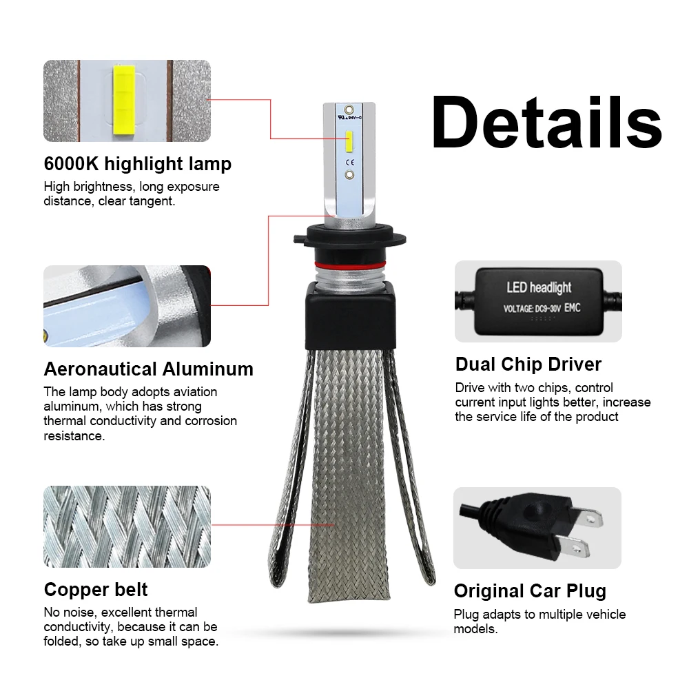 roadsun H4 H7 LED Car Lights H11 H1 H3 880 9005 9006 9007 H13 HB3 HB4 LED Headlight Bulb Auto Lamp CSP Chip Automotivo 12V 6000K led car lights led lights led bulbs led headlights led car headlights car headlamps