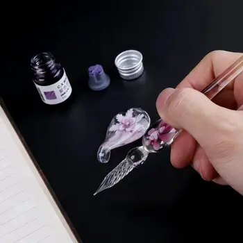 

Glass Calligraphy Pen Crystal Glass Dip Ink Pen Set Non-Carbon Ink Signature Pens Writing Tools K888