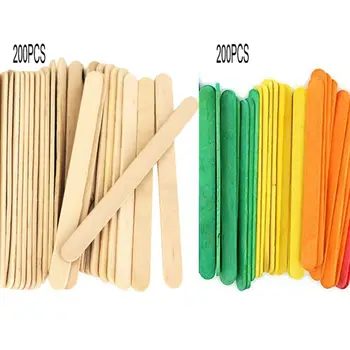 

400 Pcs Ice Cream Stick Craft Sticks 2 Colors (Natural 200 Pcs, Rainbow 200Pcs) Ice Cream Sticks Natural Wood Popsicle Sticks