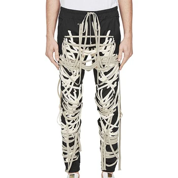 

HIGH STREET New Fashion 2020 Designer pants Women's Pockets Patchwork HOLE Drawstring Long pants