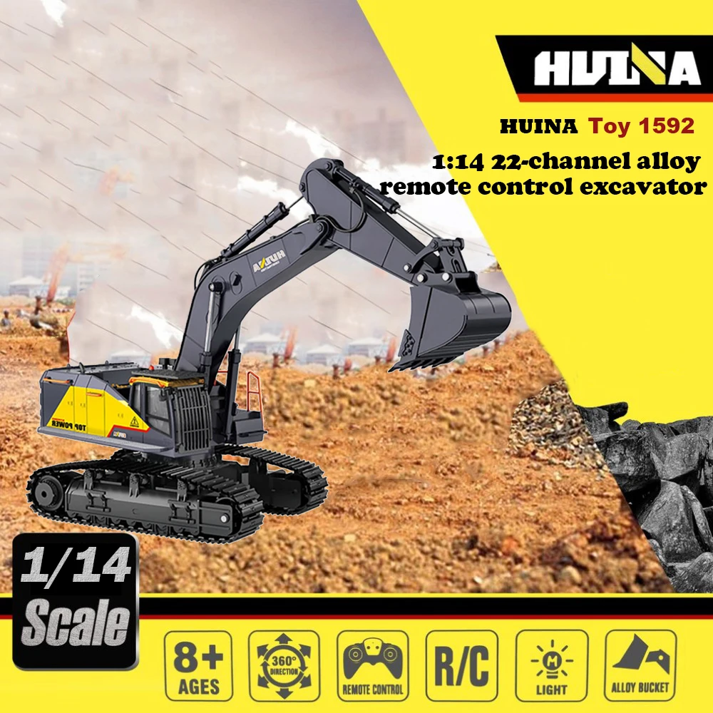 Huina 1592 1:14 Scale 2.4Ghz 22 Channel Latest RC Excavator with Metal Bucket 