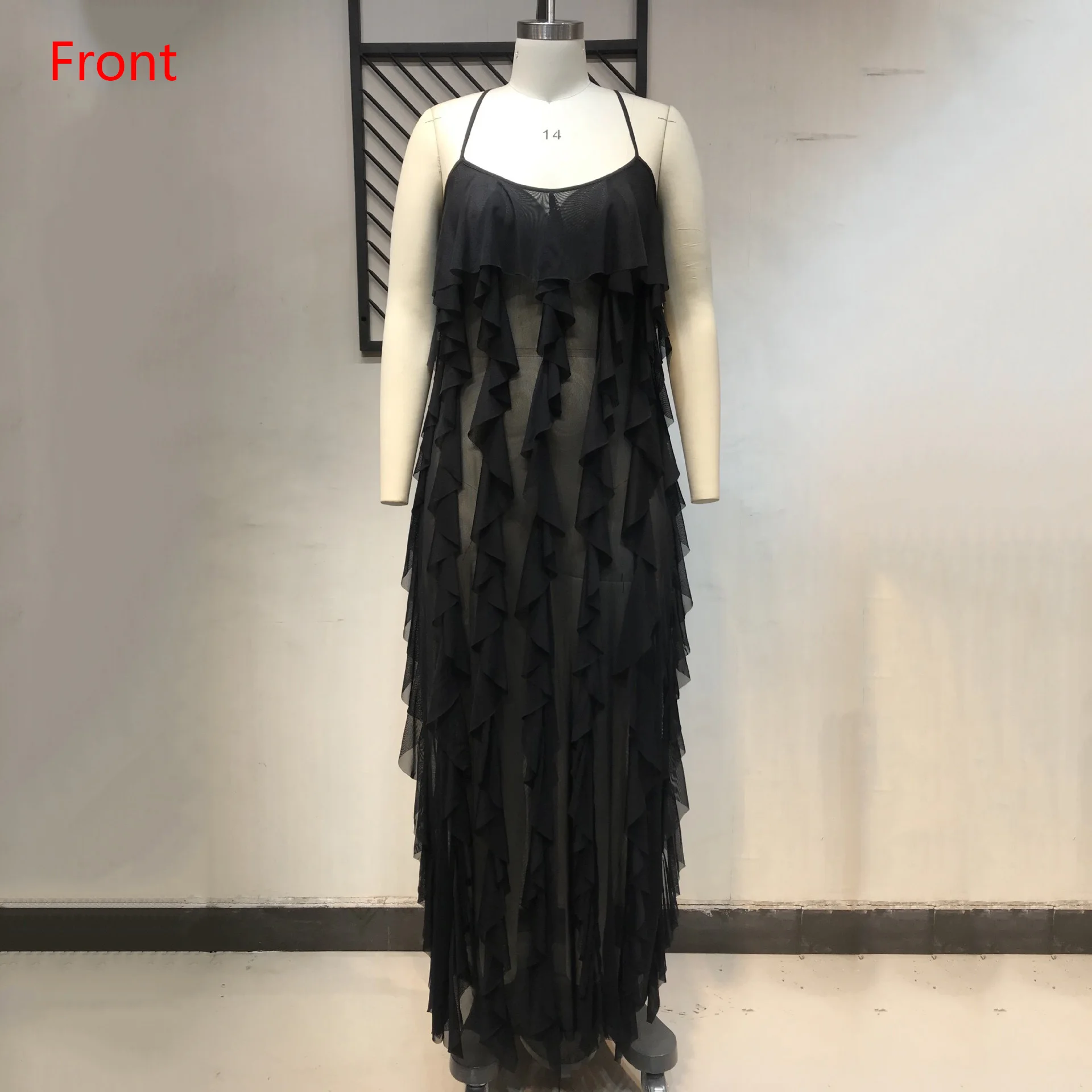 Women Sexy Black Spaghetti Strap Dress Floor Length See Through Falbala Backless Sex Hot For Evening Night Club Long New|Dresses| - AliExpress