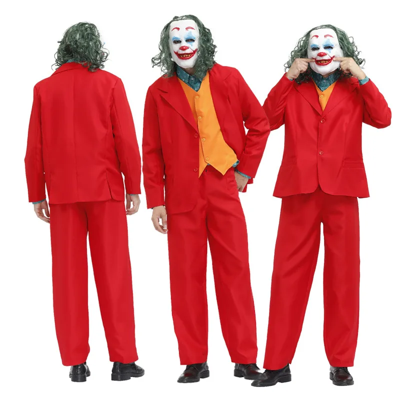 Halloween Masquerade Stage Performance Dress Adult Bright Red Suit Clown Male Costume Dress Up