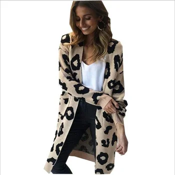 

HELIAR Women Leopord Cardigans Knitted Sweater V-Neck Sexy Sweaters and Cardigans Elegant All-Match Jackets