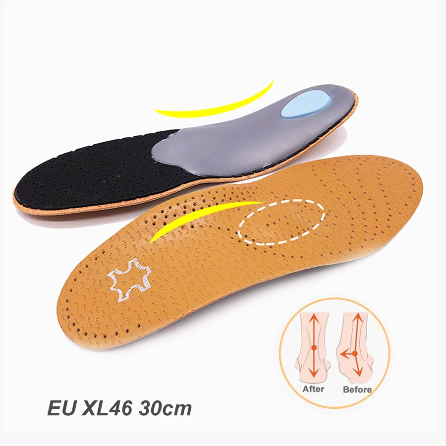 XL 46 2Pairs Высокое качество кожи ортопедические стельки для плоскостопия арки Поддержка ортопедическая обувь Подошвы обувные стельки обувь для мужчин и женщин pad - Цвет: XL 46 2Pairs