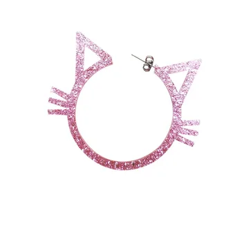 

Funny Lovely Hollow Out Pink Kat Face Acrylic Earring Studs for Women Girls Fashion Cute Animal Geometric Stud Earrings Jewelry