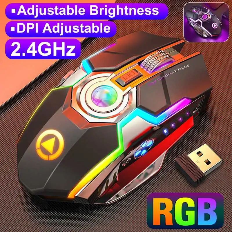2,4 ГГц RGB Беспроводная игровая мышь 1600 dpi RGB с подсветкой 7 программируемых кнопок перезаряжаемая беспроводная мышь для ПК ноутбука геймера