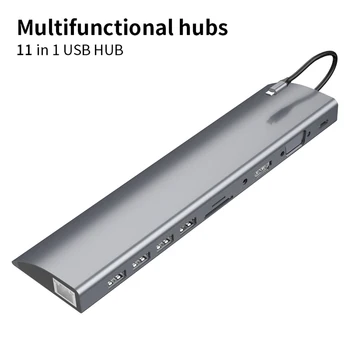 

11-In-1 USB Hub Type C Hub USB C to HDMI VGA RJ45 USB 3.0 Ports SD/TF Card Reader USB-C Power Delivery for MacBook Pro