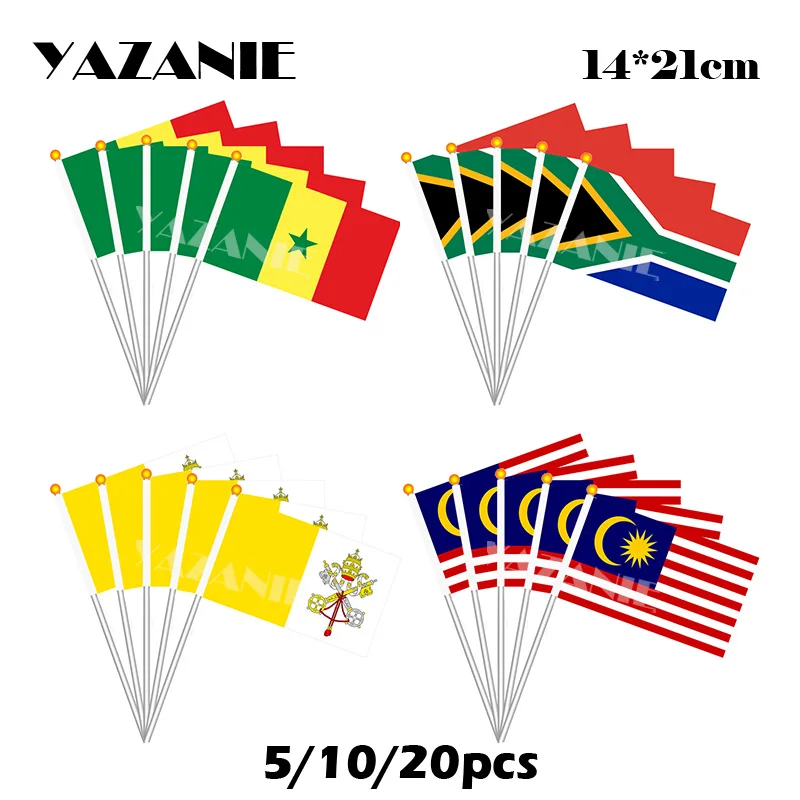 YAZANIE 14*21cm 5/10/20pcs Senegal South African Vatican Malaysia Small Hand Held Flag Polyester Country National Printing Flag