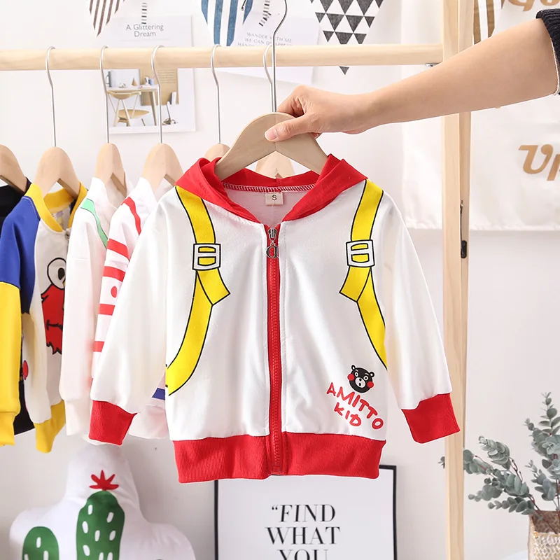 

Baby Spring BOY'S SHORT Zip-up Shirt New Style Children Korean-style Cartoon Printed Hooded Long-sleeved Coat Versatile