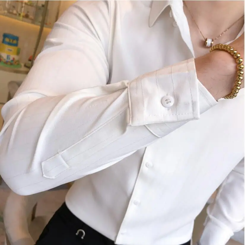 Брендовая одежда, Весенняя модная мужская Повседневная рубашка в полоску из чистого хлопка, деловая рубашка/Мужская Высококачественная тонкая рубашка с отворотом и длинным рукавом