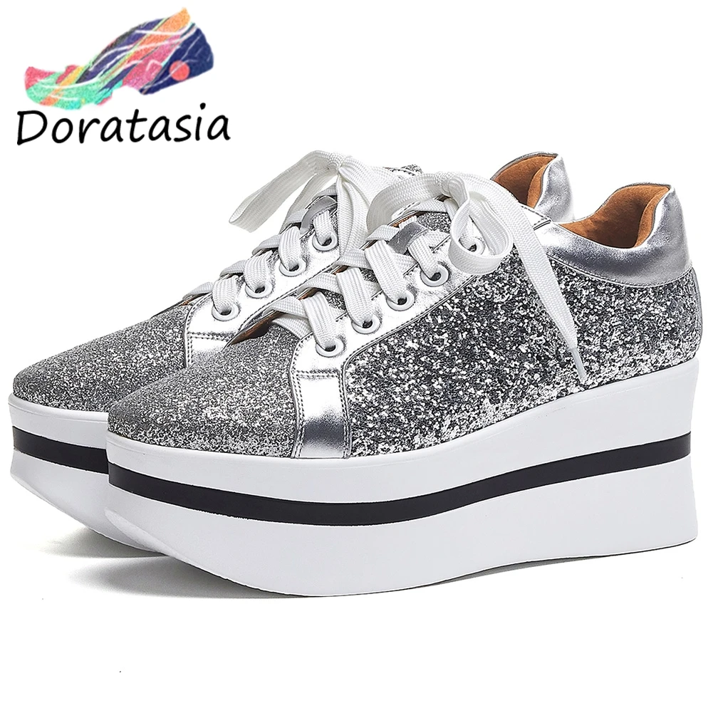 

DORATASIA New Shining Glitters Sneakers Women 2020 Autumn Girl Patchwork Glitters Flats High Platform Shoes Woman