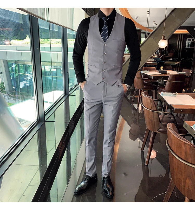 Сплошной цвет slim fit мужской костюм из 3 предметов свадебное платье мужской повседневный деловой пиджак Свадебный Выпускной костюм жениха одежда смокинг