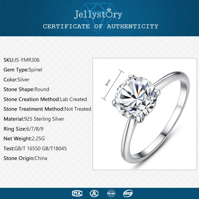 Jellystory, 925 пробы, серебряное кольцо для женщин, серебряное круглое кольцо с муассанитом, Романтические кольца, обручальное, хорошее ювелирное изделие, женские подарки