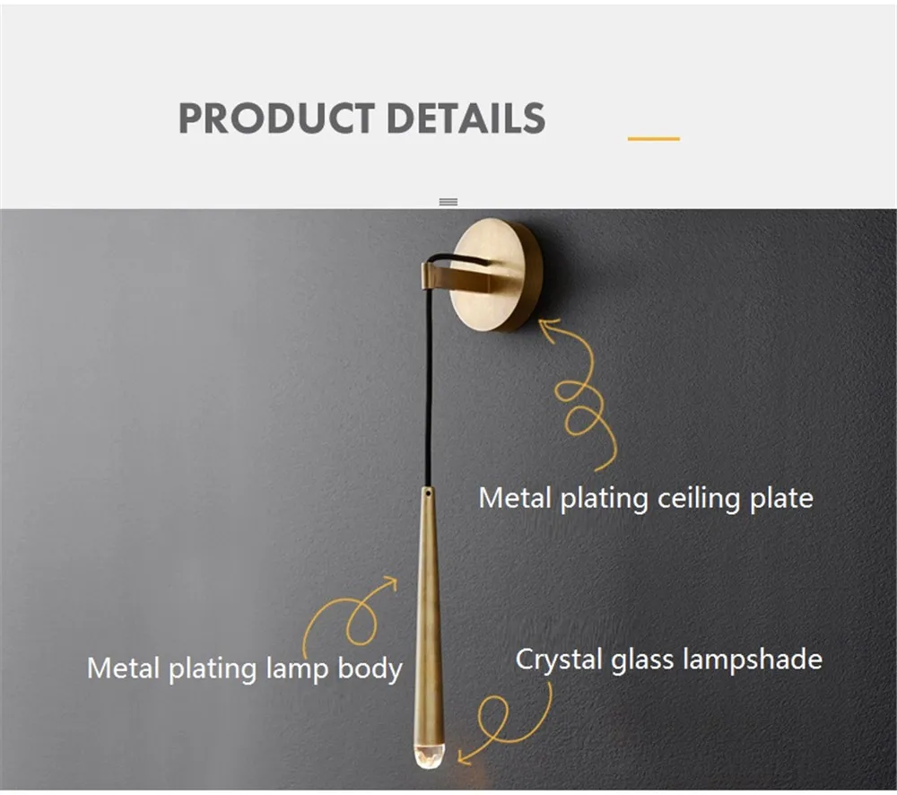 American Modern LED Wall Light Loft Decor Sconce Wall Lights Iron Crystal Bedroom Bedside Wall Lamp Home Lighting Luminaire (25)