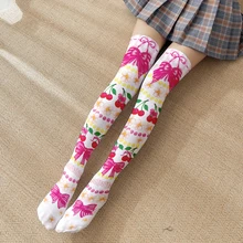 

Sexy Over The Knee Stockings For Women Pink Bow Cute Girl High Tube Thigh Socks Cartoon Two-Dimensional Lolita Student Stockings