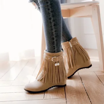 

Oversized boots women shoes ankle boots for women ladies boots shoes woman winter Pearl belt buckle fringe side zipper