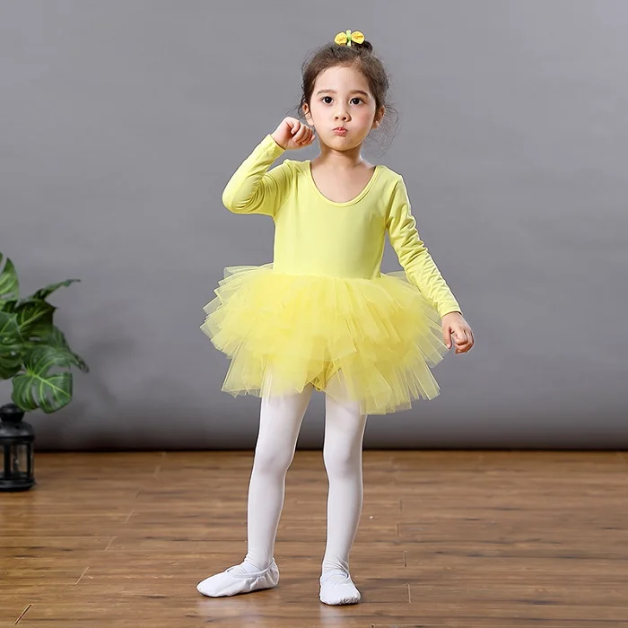 Детское балетное платье-пачка; модные вечерние платья с длинными рукавами для девочек; платье для танцев и выступлений для От 2 до 9 лет детей - Цвет: yellow