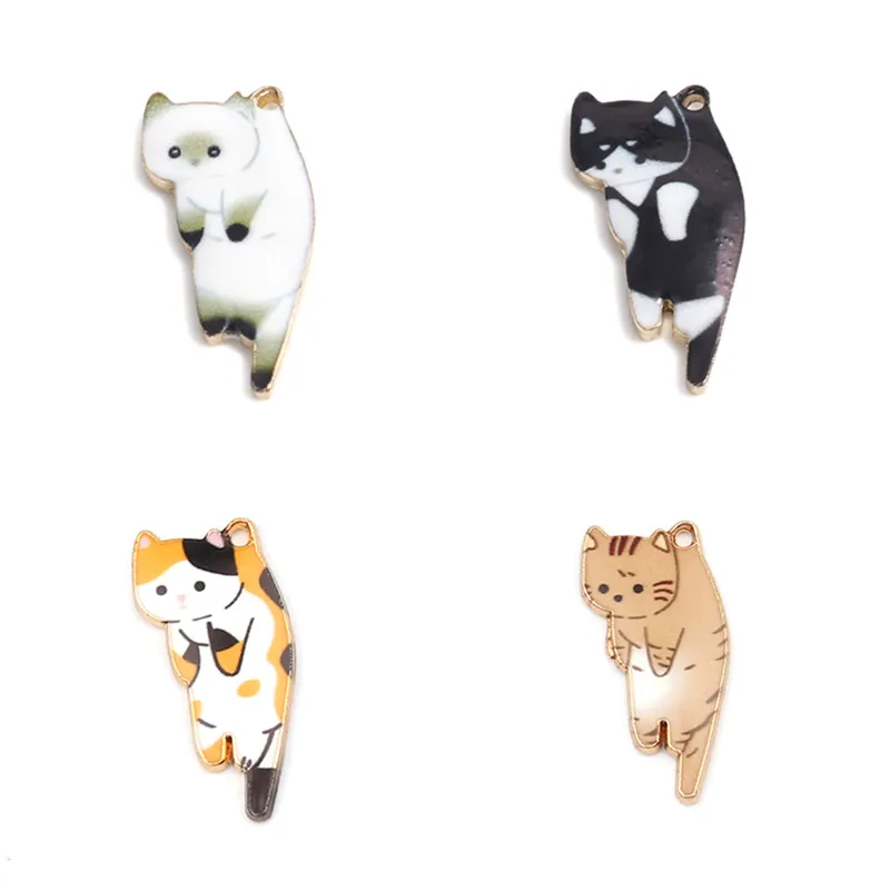 

Doreen Box Fashion Gold Color Metal Charms Cat Animal Kawaii Multicolor Enamel DIY Making Necklace Jewelry 25mm x 13mm, 10 PCs
