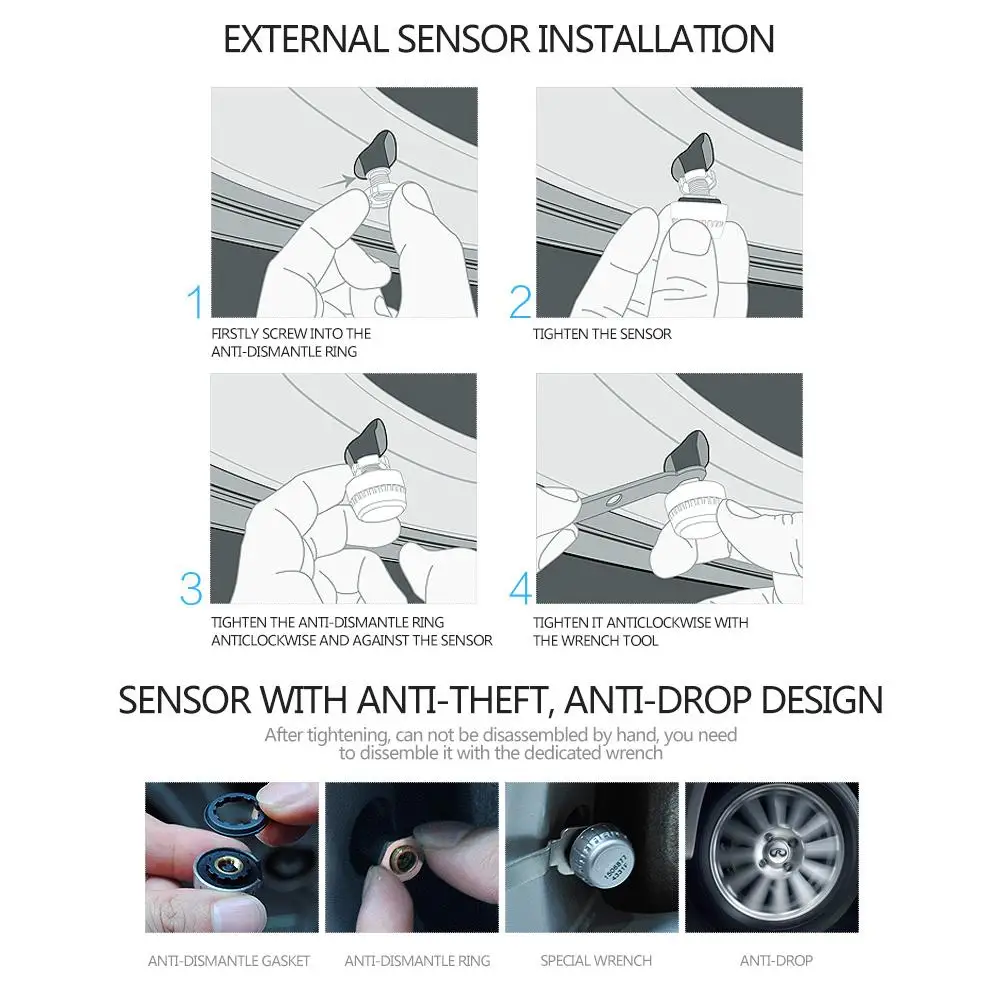 Авто Грузовик U901 TPMS Автомобильная беспроводная система контроля давления в шинах с 6 внешними датчиками ЖК-дисплей сменный аккумулятор