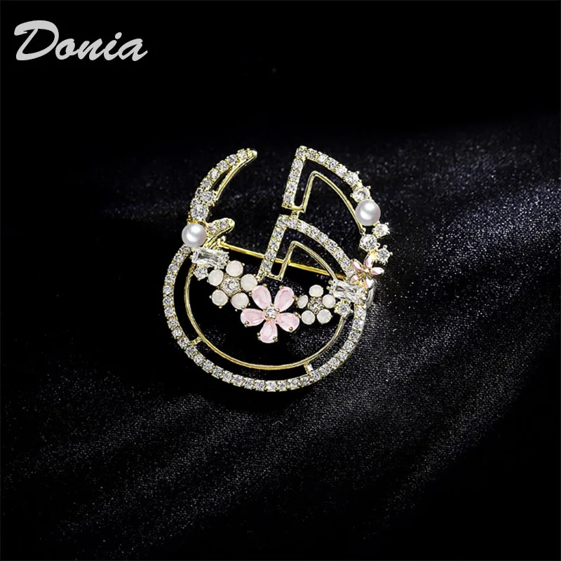 Donia jewelry Fashion high-end Korean brooch ladies hollow letter brooch AAA zircon clothing collar needle scarf pin