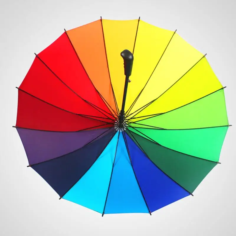 Rainbow Umbrella Long Handle Straight Windproof Colorful Umbrella Women Men Rain Umbrella LX8263