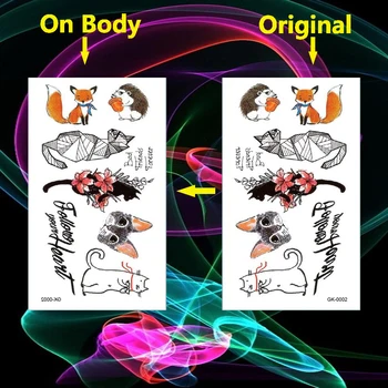 

Hedgehog Temporary Tattoos Fox Waterproof Cat Flash Tattoo Sticker Fake Tatoo Men Women Girl Tato Body Arm Art Leg Hand Tatouage