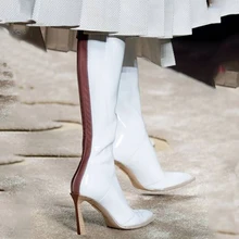 Новинка года; высокие ботинки; ботинки по колено; эластичные цветные ботинки на высоком каблуке; пикантные ботинки из натуральной кожи