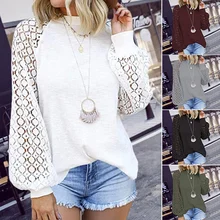 Best Price Women'S Hot Style Round Neck Long Sleeve Lace Stitching Loose Top Best Price Women'S Hot Style Round Neck Long Sleeve Lace Stitching Loose Top