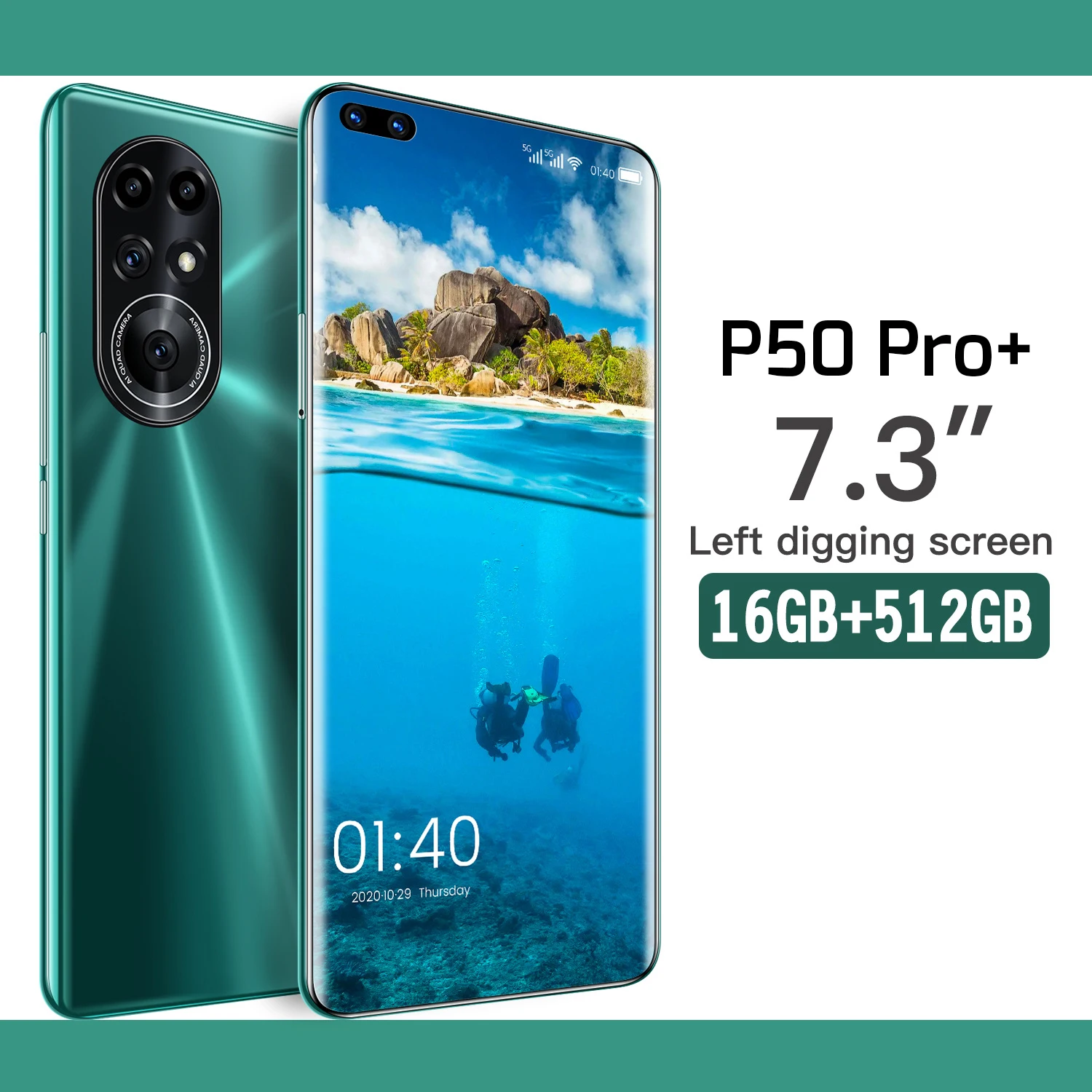 US $106.99 P50 Pro Newest 73Smartphone Android 16GB RAM 512GB ROM 6800mAh Deca Core CPU Mobile Phone 32MP Rear Cameras
