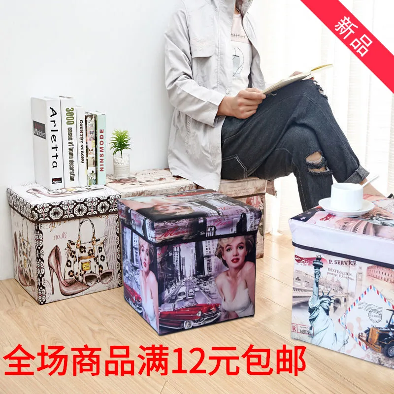 

Organizing Folding Stool Box People Cartoon Storage Stool Toy Box Storage 2017 Summer Stool Changing His Shoes Stool