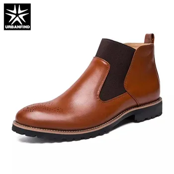 

New Autumn Leather Chelsea Boots Brogue Style Men Ankle Boots Breathable Formal Boots Man High Top Casual Shoes Men's Boots